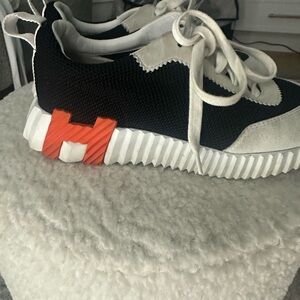 Hermes Black and White Athletic Shoes with Orange Accent Bouncing Sneaker